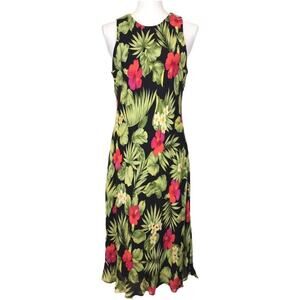 Lauren Ralph Lauren 100% Silk Tropical Floral Midi Dress 6P Petite Y2K Hawaiian